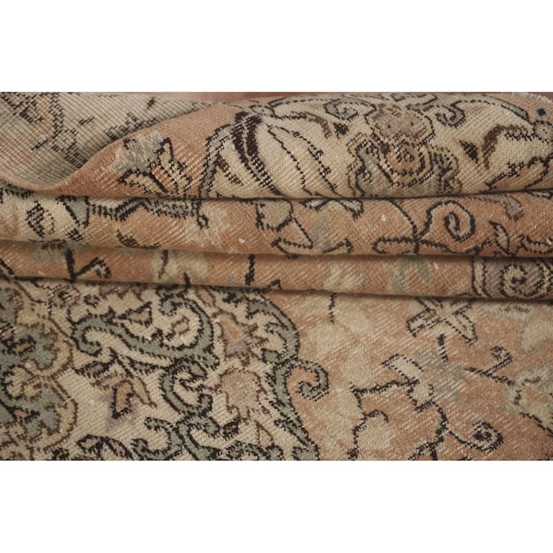 Distressed Sparta Turkish Vintage Rug Hand-Knotted Solid Wool Carpet - 6'6" x 9'9"