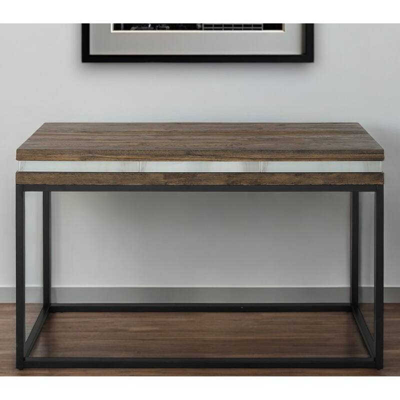 Brown Wood Rectangular Console Table with Black Iron Frame Base - 47.2” L x 15.7” W x 29.5” H