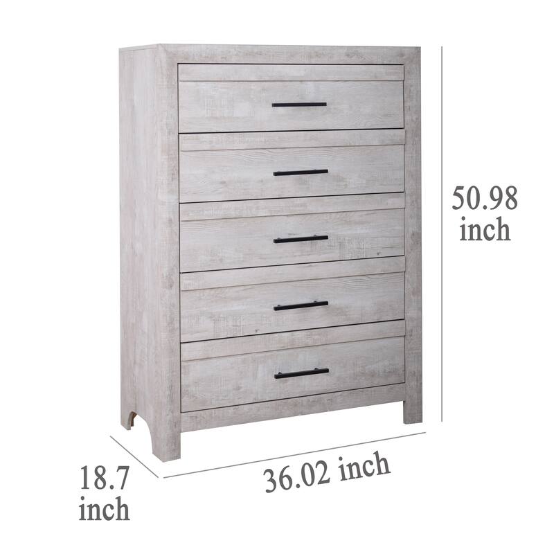 Bisca Tall Dresser Chest, 5 Drawer, Black Metal Handles, Light Gray