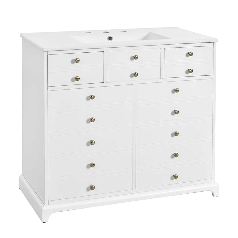 36'' Freestanding Bathroom Vanity in White with White Integrated Ceramic Sink - 36'' x 18'' x 33.89''