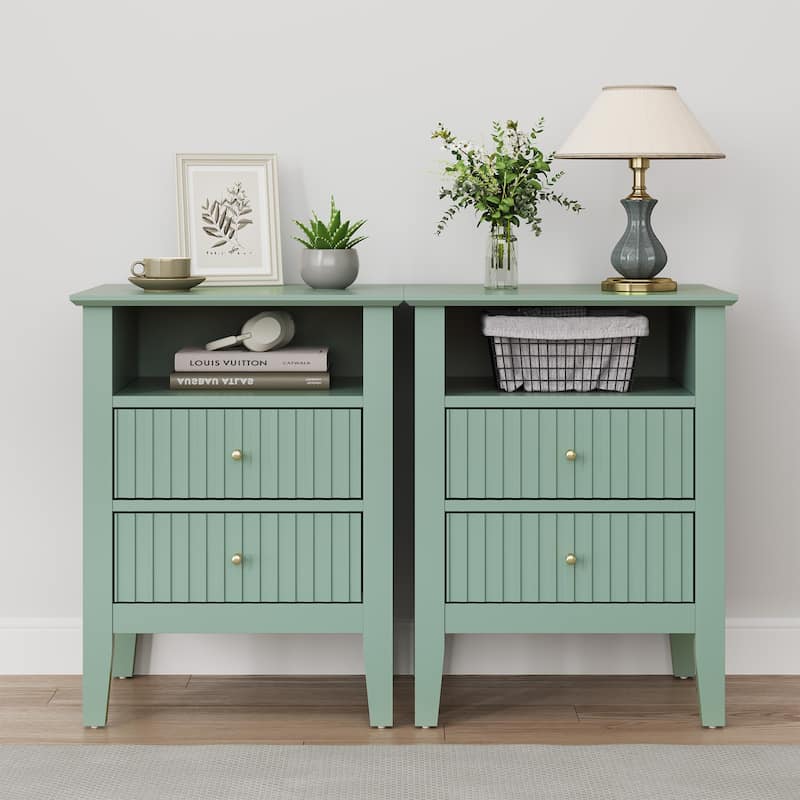 2 Drawers Nightstand with Charging Station