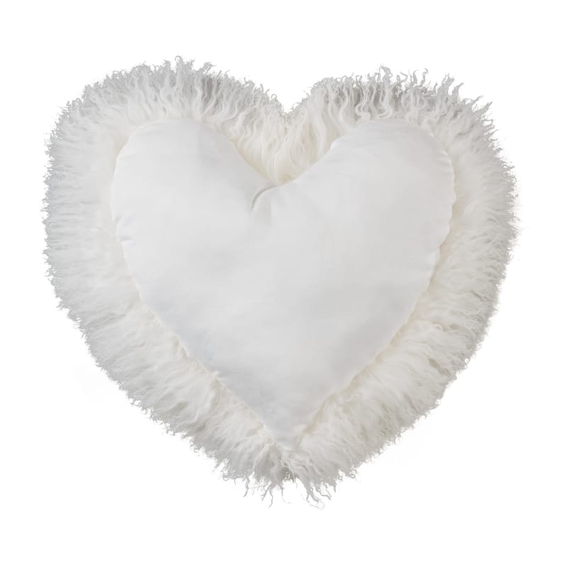Fluffy Love Heart-Shaped Mongolian Lamb Fur Poly Filled Throw Pillow