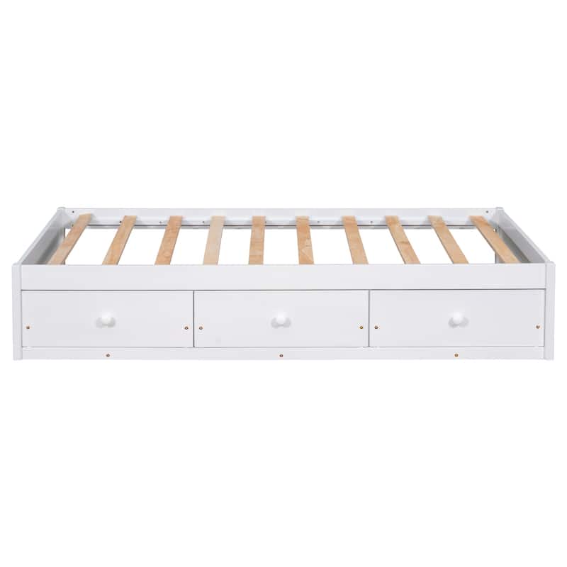 Twin Size Storage Platform Bed with 3 Drawers, Wood Slat Support, No Headboard