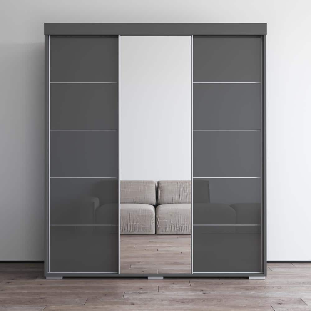 Meble Furniture Aria 3-Door 71" Modern Wardrobe with Mirror - European Contemporary High Gloss Armoire 71"W x 26"D x 82"H