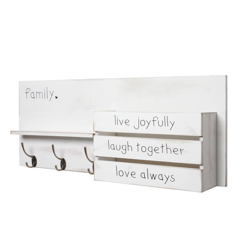 Addie Joy Wood Family Decorative Mail Organizer - Distressed White - 11.9" H x 29.5" L x 4.75" D