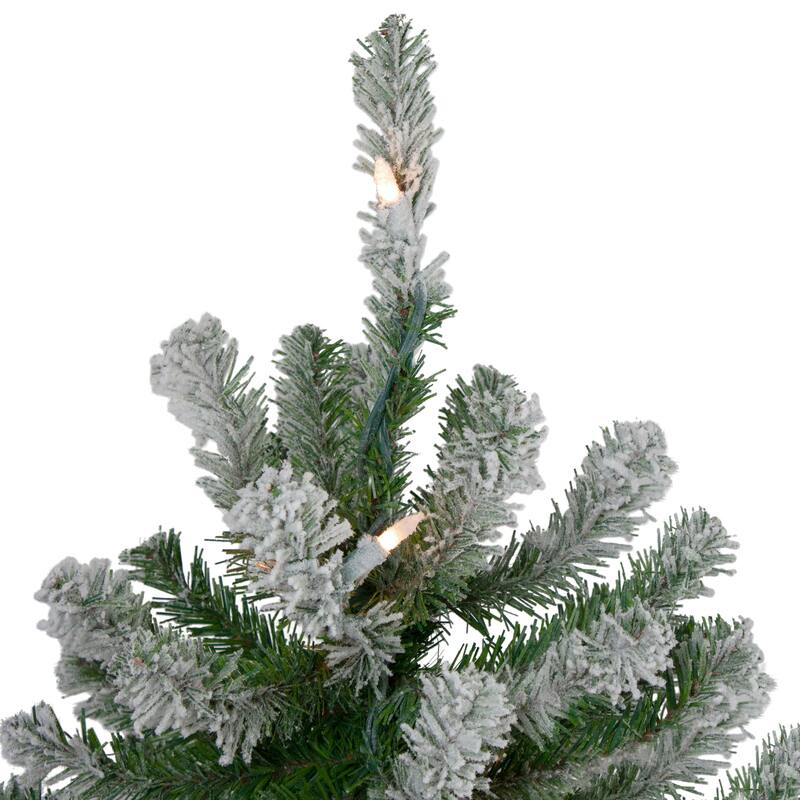3 Slim Flocked Alpine Artificial Christmas Trees 5' Clear Lights - 5 Foot