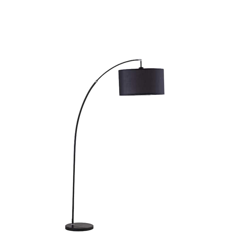 HomeRoots 86" Black Metal Arc Floor Lamp With Black Fabric Drum Shade - 16