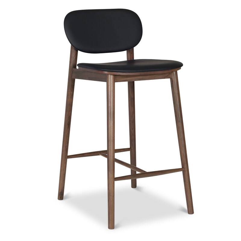 Poly and Bark Bonato Leather Counter Stool - Solid Wood Frame - Black/Walnut