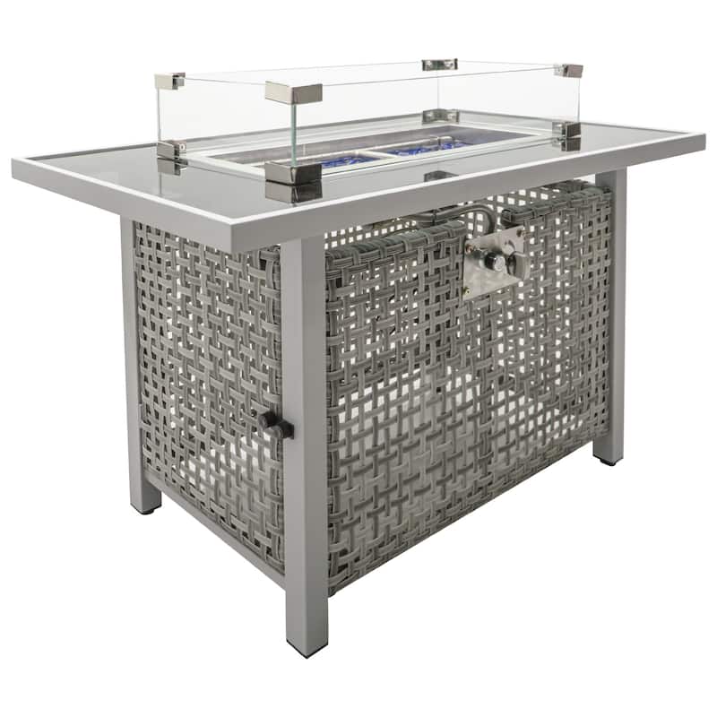 43" 60000 BTU Propane Wicker Gas Fire Pit Table w/ Glass Wind Guard