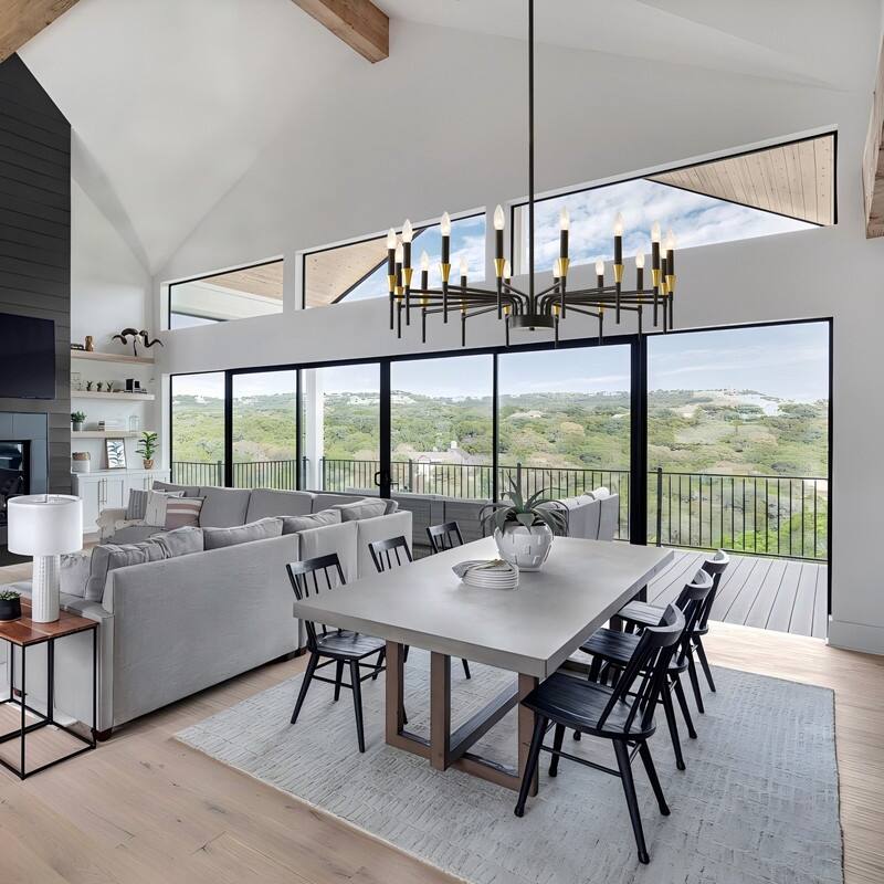 Black & Gold Modern Farmhouse Chandelier Rustic Ceiling Light Dimmable E12 Candle-Style Pendant Lighting Fixture