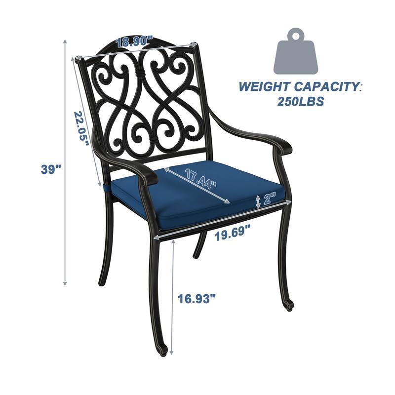 Cast Aluminum Outdoor Dining Armchair with Cushion (Set of 4)