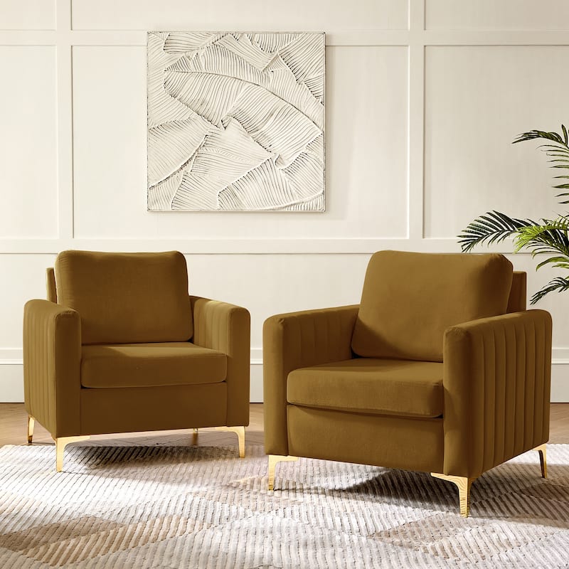 Ganymedes Modern Velvet Accent Arm Chair with Golden Legs and Removable Cushion by HULALA HOME