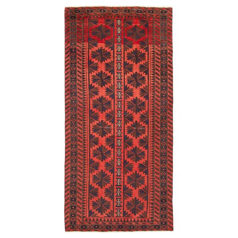 ECARPETGALLERY Hand-knotted Baluch Red Wool Rug - 2'11 x 6'1 - Light Red - 2'11 x 6'1