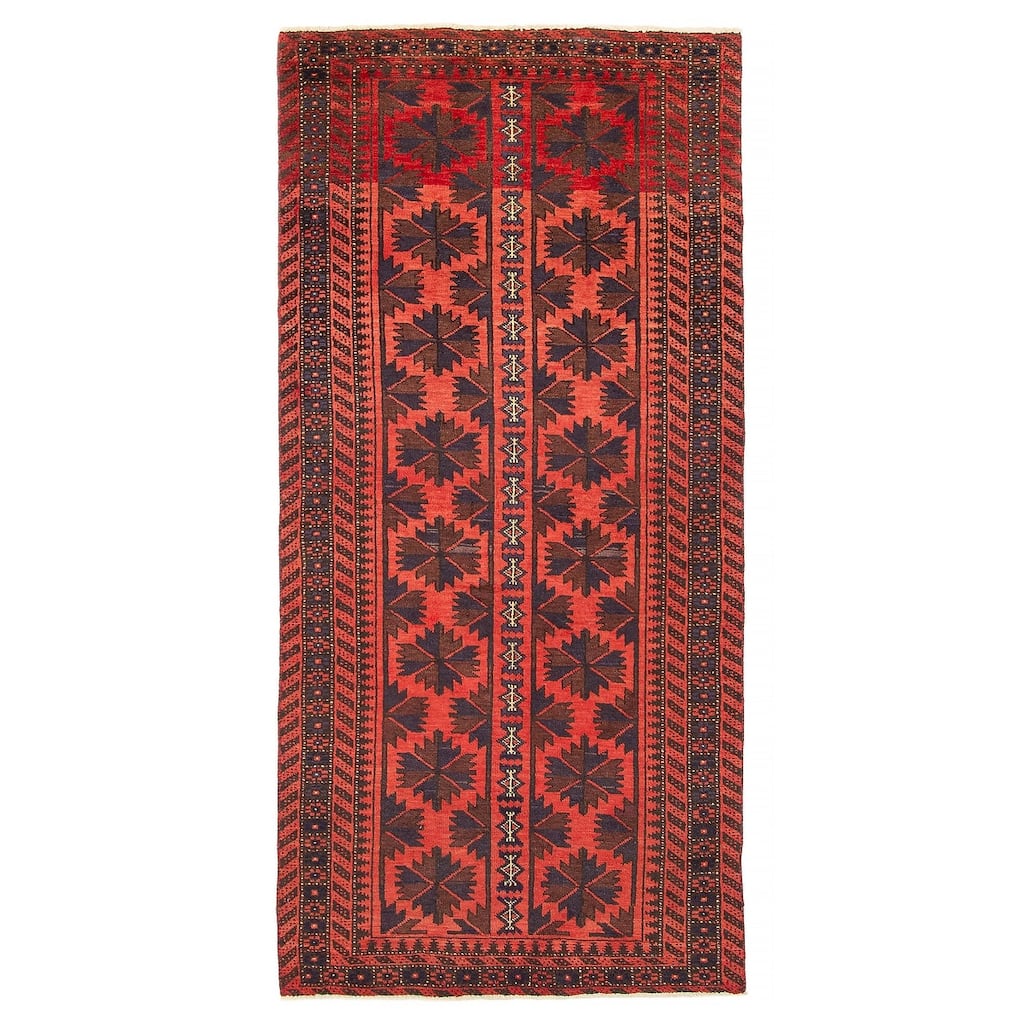 ECARPETGALLERY Hand-knotted Baluch Red Wool Rug - 2'11 x 6'1