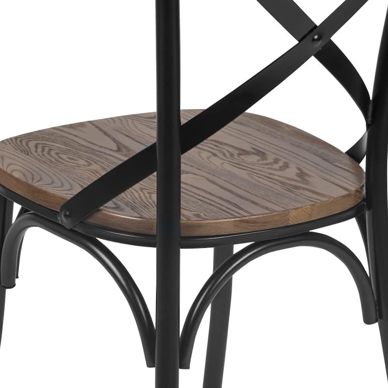 Cross Back Metal Dining Chair with Wooden Seat