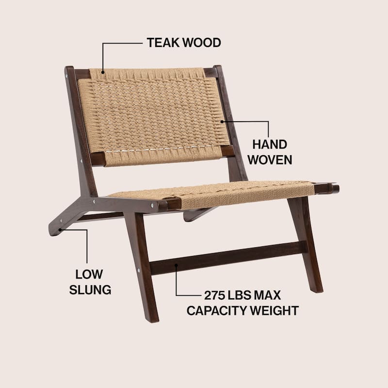 Hartley Woven Seagrass Wood Armless Lounge Chair, Natural by JONATHAN Y