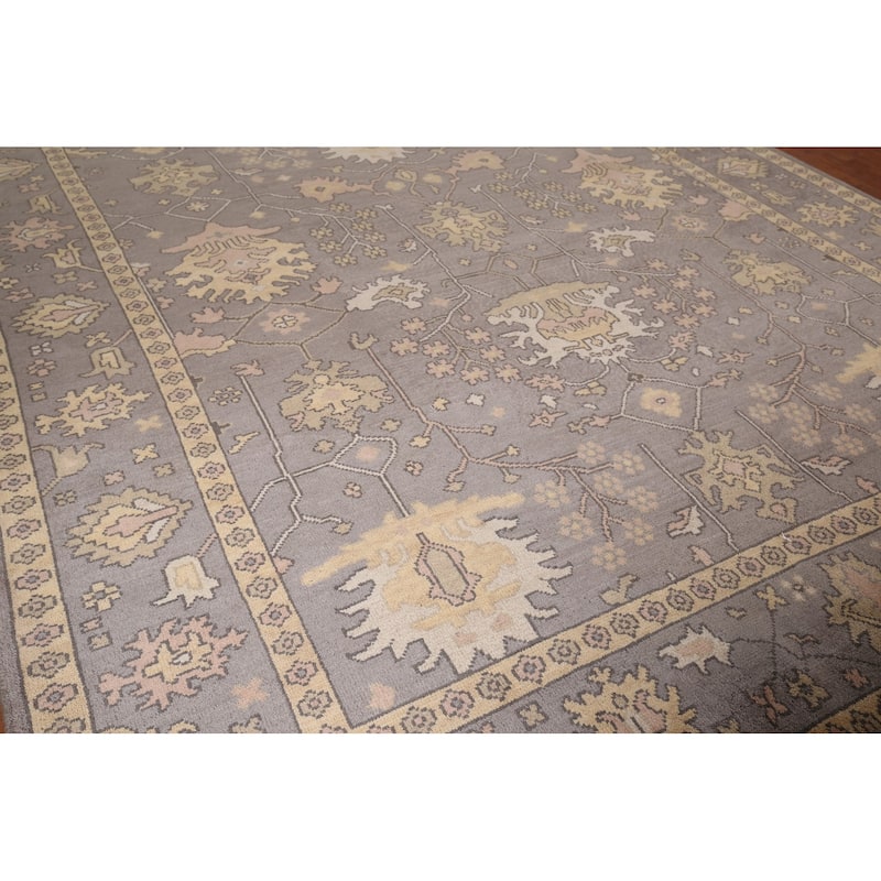 All-Over Grey Oushak Indian Area Rug Handmade Wool Carpet - 9'0"x 11'9"