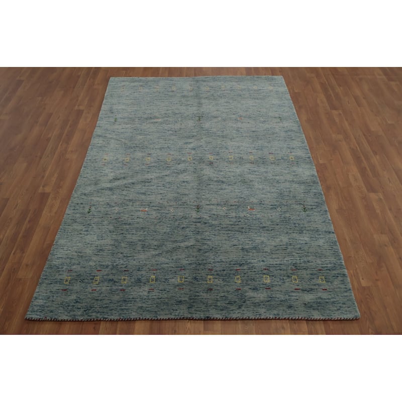 Hand Knotted Oriental 100% Wool Carpet Tribal Animal Pictorial Greys & Charcoal Gabbeh Area Rug - 8' 1'' X 5' 5''