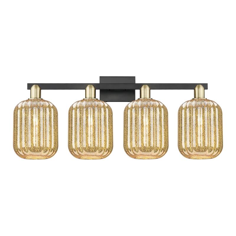 Innovations Lighting Downtown Urban - Preston - 4 Light 36" Jar Shade Bath Vanity Light - Mercury/Black Antique Brass