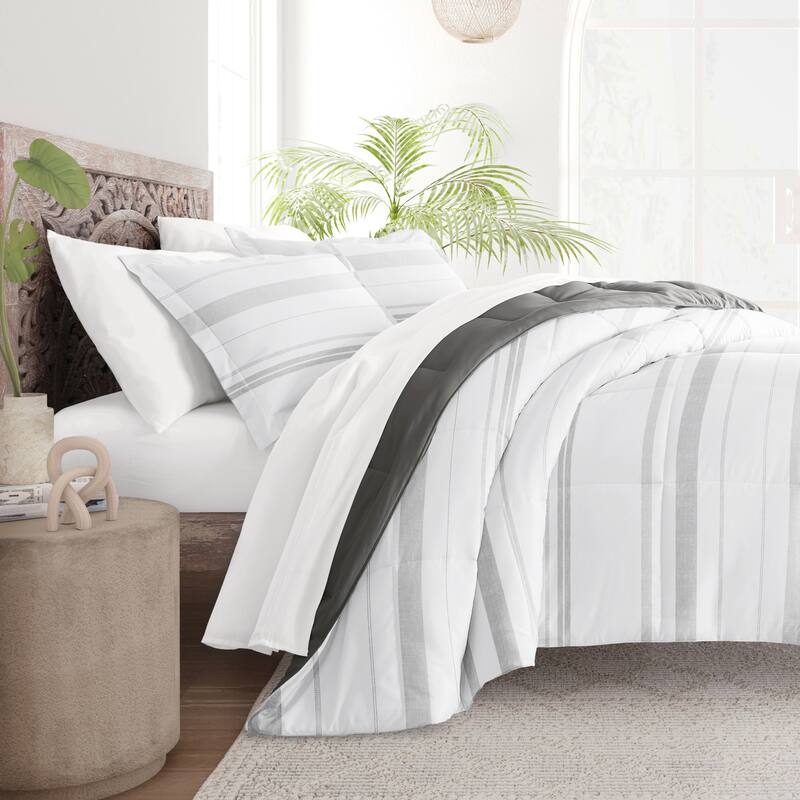 Becky Cameron Stitched Stripe Fog Pattern Reversible Comforter Set