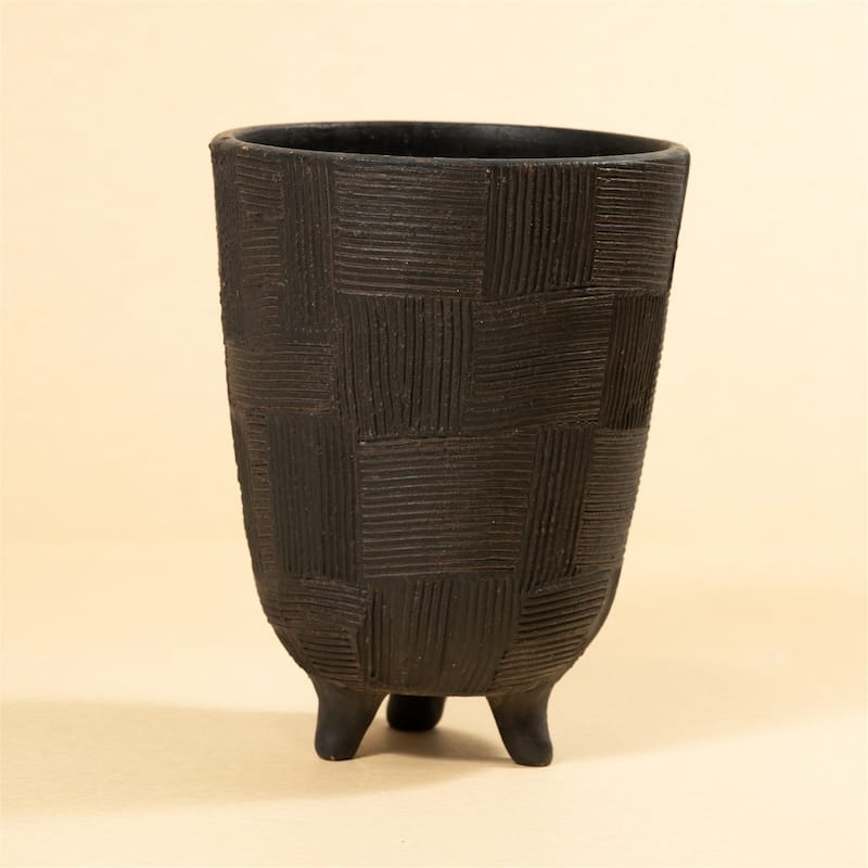 Lg Footed Pot Black Brown Dia 8.5" & H 12" - Black Brown