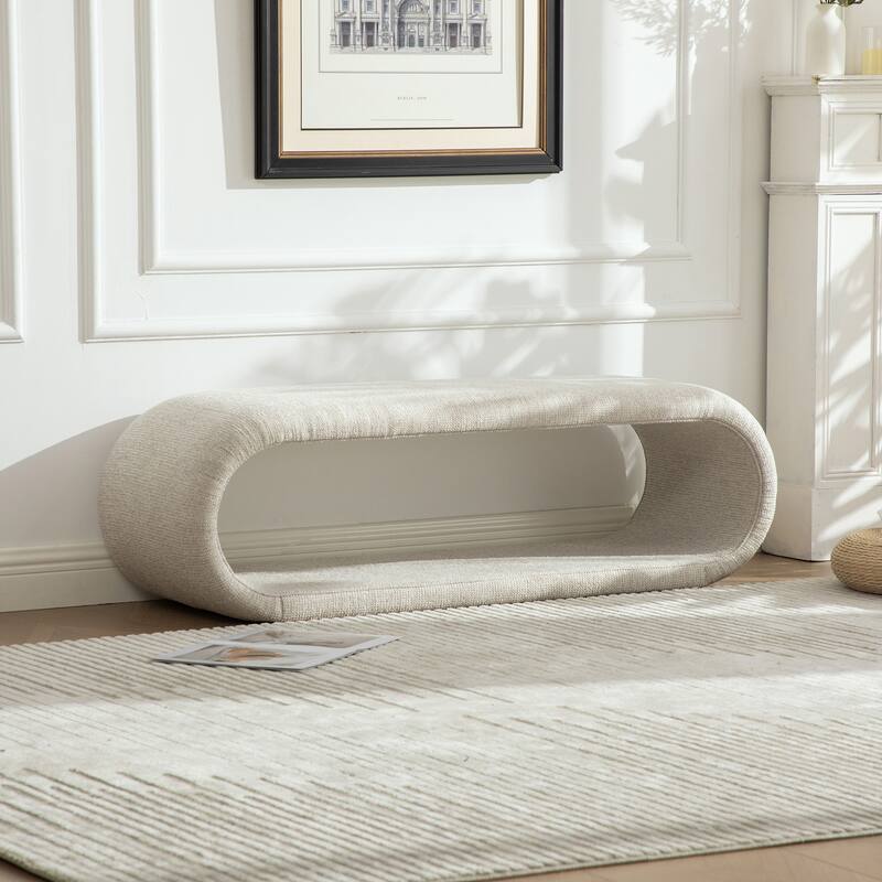 52.17"W Chenille Upholstered Bench for Bedroom End of Bed,Modern Shoe Bench for Entryway,Equipped With An Iron Frame