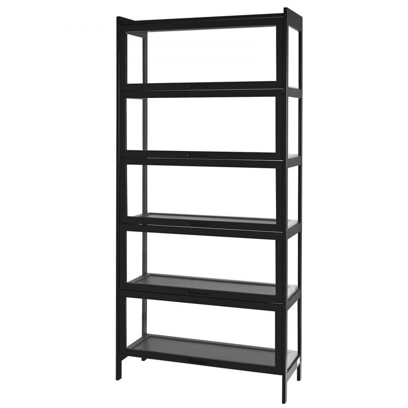 Black Acrylic 5-Tier Display Cabinet with Flip Doors and Shelves - 32.28 × 12.60 × 67.72 inch