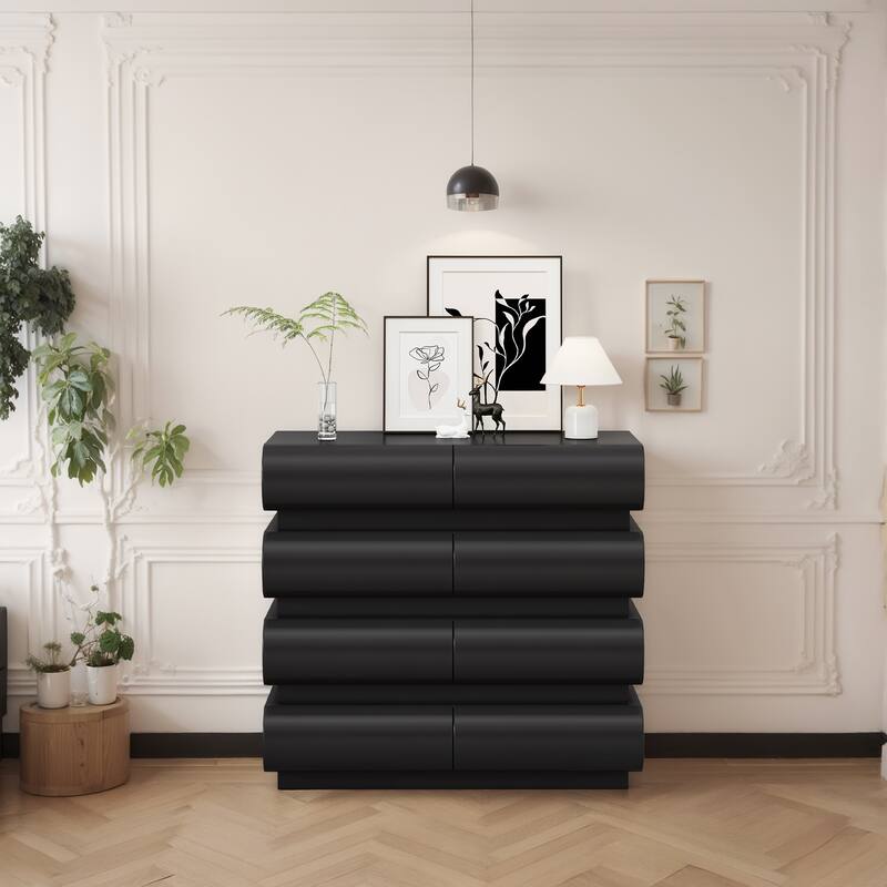 Modern Dressing Table Handleless Dressing with 8 Sliding Drawers Anti-Tip Device, for Bedroom, Black - Black