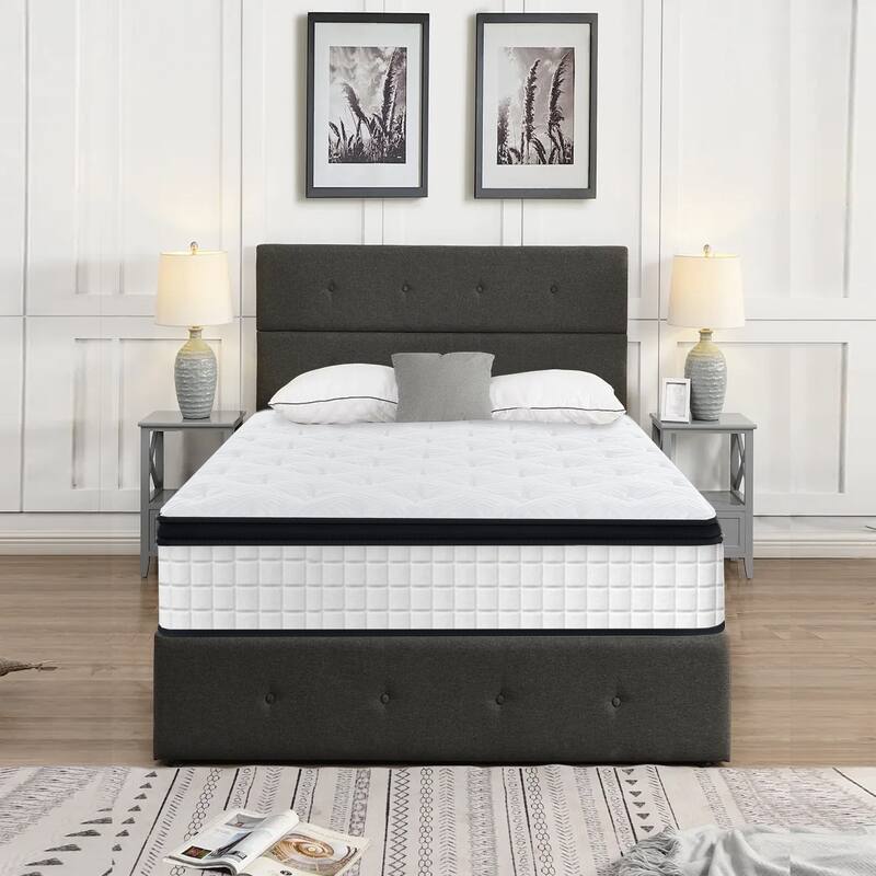 Twin Size 12 Inch Hybrid Mattress Individual Pocket Spring 7-Zoned Memory Foam Knitted Cover Certipur-Us White - Twin