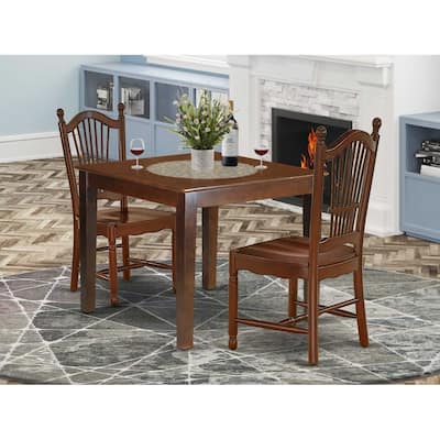 HomeStock 3-Piece Mahogany Finish Square Solid Wood Top Dining Table Set