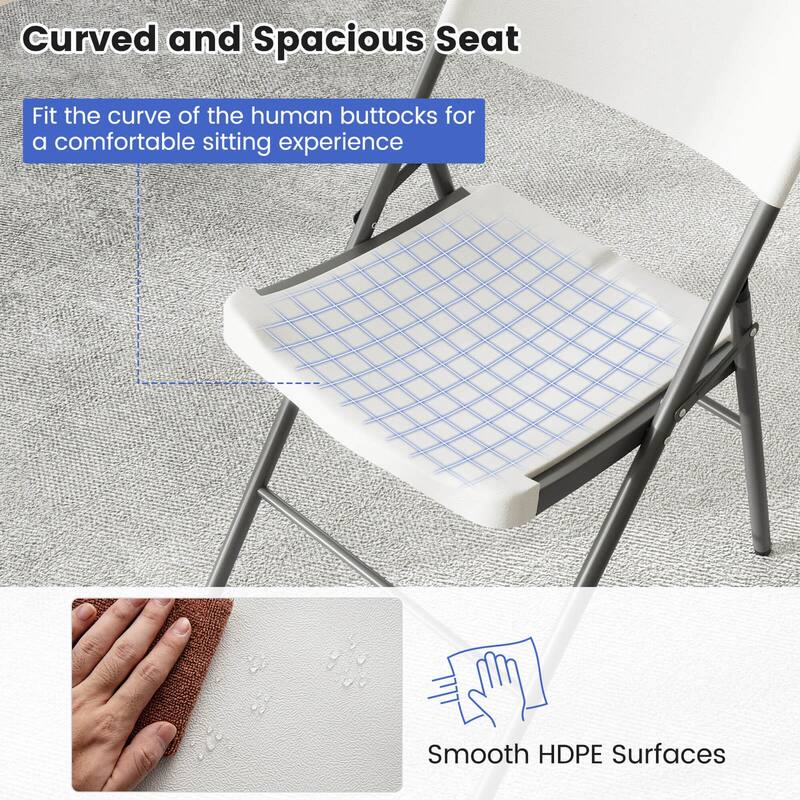Costway Folding Chairs Set of 4/8/12 HDPE Plastic Chairs with Metal