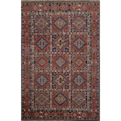 Hand Knotted Oriental 100% Wool Carpet Traditional Geometric Oranges & Rust Yalameh Area Rug - 11' 9'' X 8' 5''