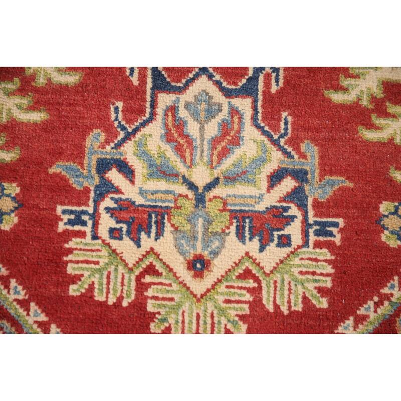Red Geometric Kazak Area Rug Handmade Wool Carpet - 7'11" x 9'11"