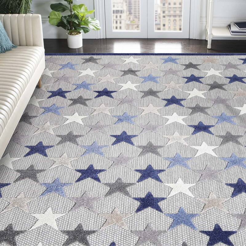Superior Whimsical Stars Modern Indoor Outdoor Area Rug