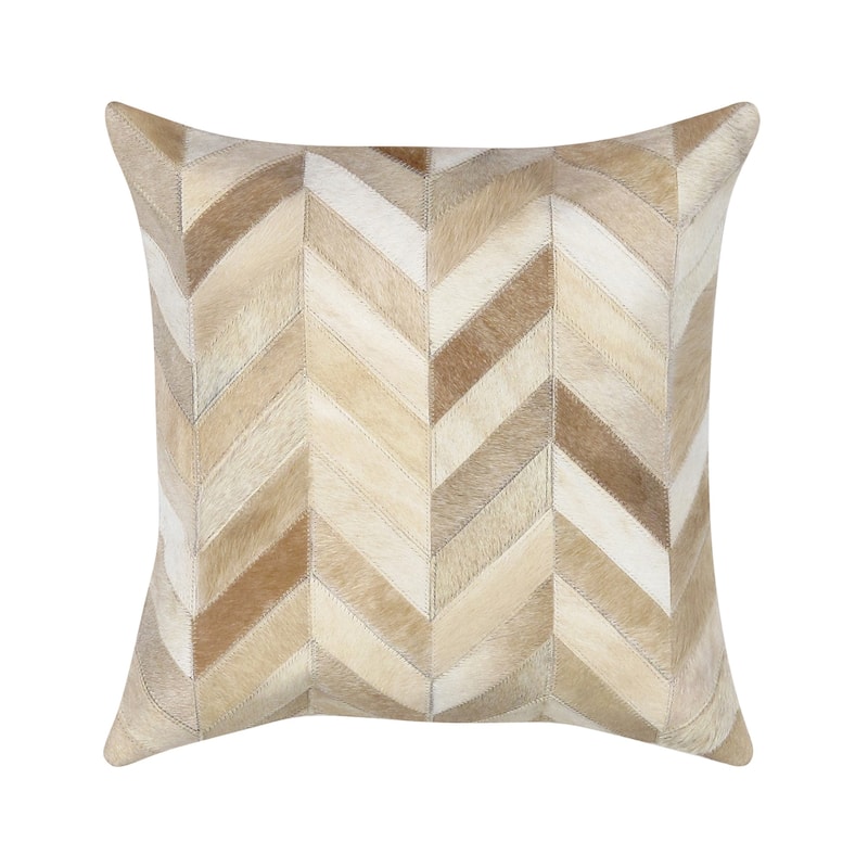 Pasargad Home Safari Chevron L. Brown Cowhide 17" Decorative Pillow - L. Brown
