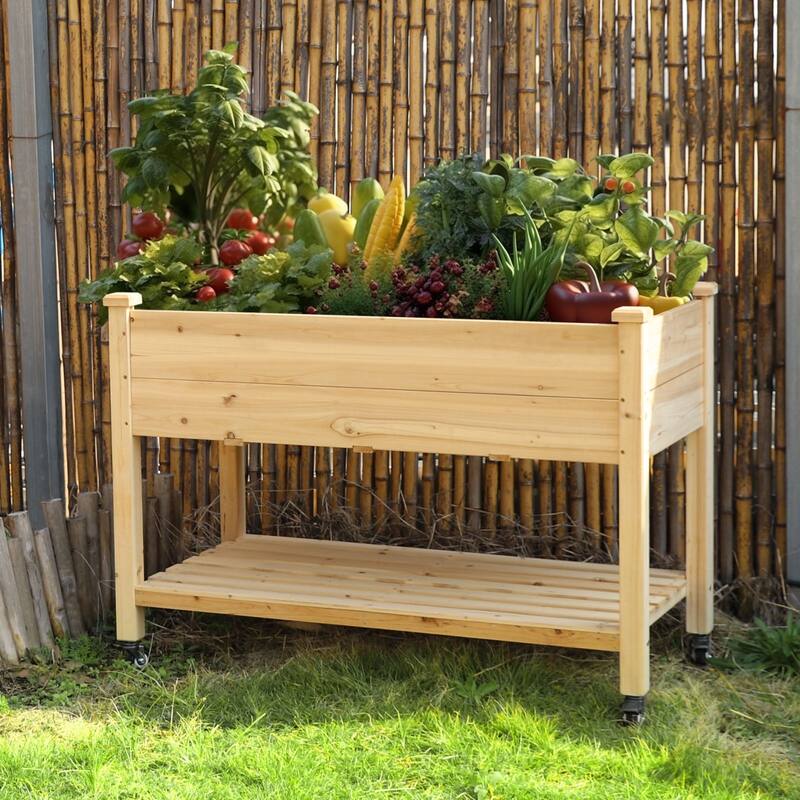 VEIKOUS Wood Raised Garden Bed Planter Box with Four Wheels and Legs, 46.8''W x 22.4''D x 33''H