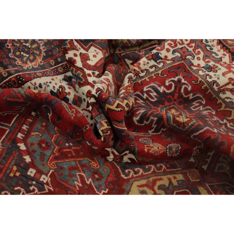 Hand Knotted Oriental 100% Wool Carpet Traditional Medallion Red Heriz Area Rug - 11' 2'' X 8' 5''