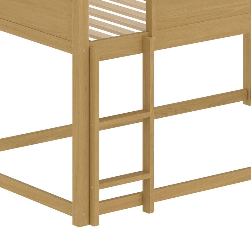 Twin Over Twin Bunk Bed with Convertible Slide and Safety Guardrail