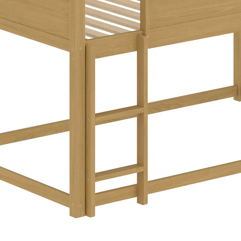 Twin Over Twin Pine Wood House Bunk Bed with Convertible Slide/Ladder and Safety Guardrail