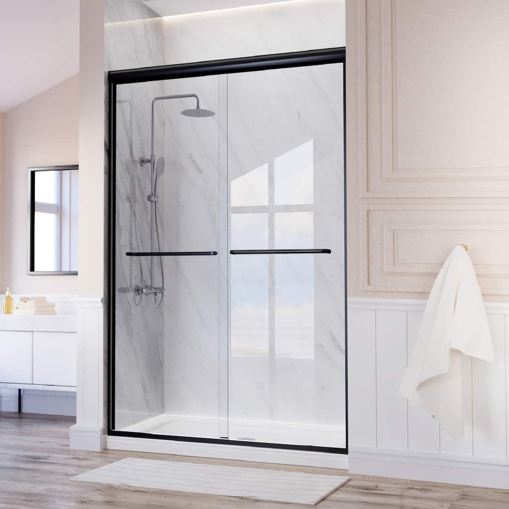 i-Homare 44 - 48'' W X 72'' H Semi-Frameless Double Sliding Shower Door with 2 Towel Bars