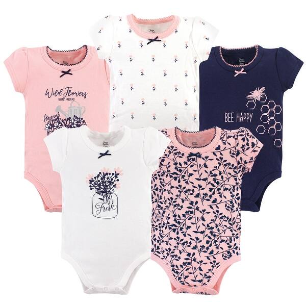 slide 1 of 1, Yoga Sprout Baby Girl Cotton Bodysuits 5pk, Fresh 0-3 Months - Fresh