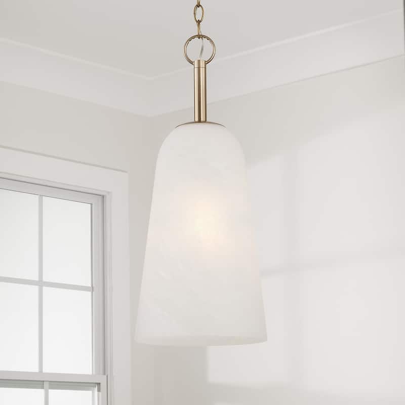 10" W x 24" H 1-Light Pendant in Matte Brass with Faux Alabaster Glass - 10"W x 24"H
