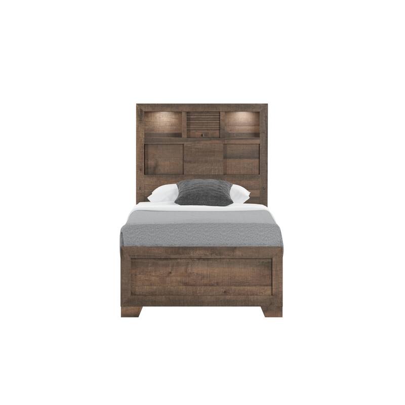 Twin Size Engineered Wood Bookcase Bed with Built-In Shelving and Casual Style