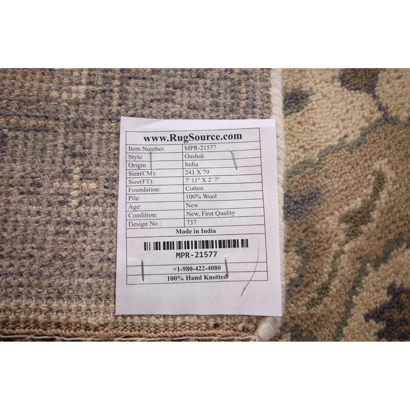 Earth Tone Oushak Oriental Runner Rug Handmade Wool Carpet - 2'7"x 7'11"