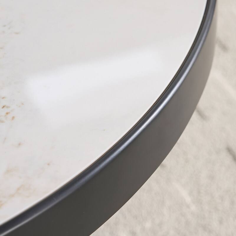 Nesting Round Coffee Table Set with Sintered Stone Tabletop, Modern Living Room Center Table