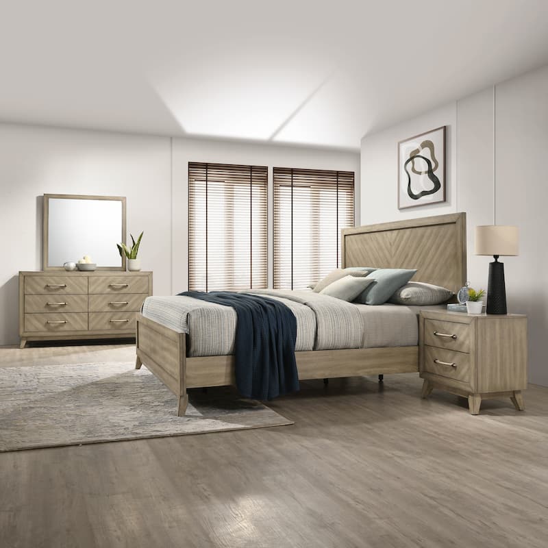 Roundhill Furniture Arena Contemporary Wood Bedroom Set: Panel Bed, Dresser, Mirror, 2 Nightstands, Chest in Antique Gray
