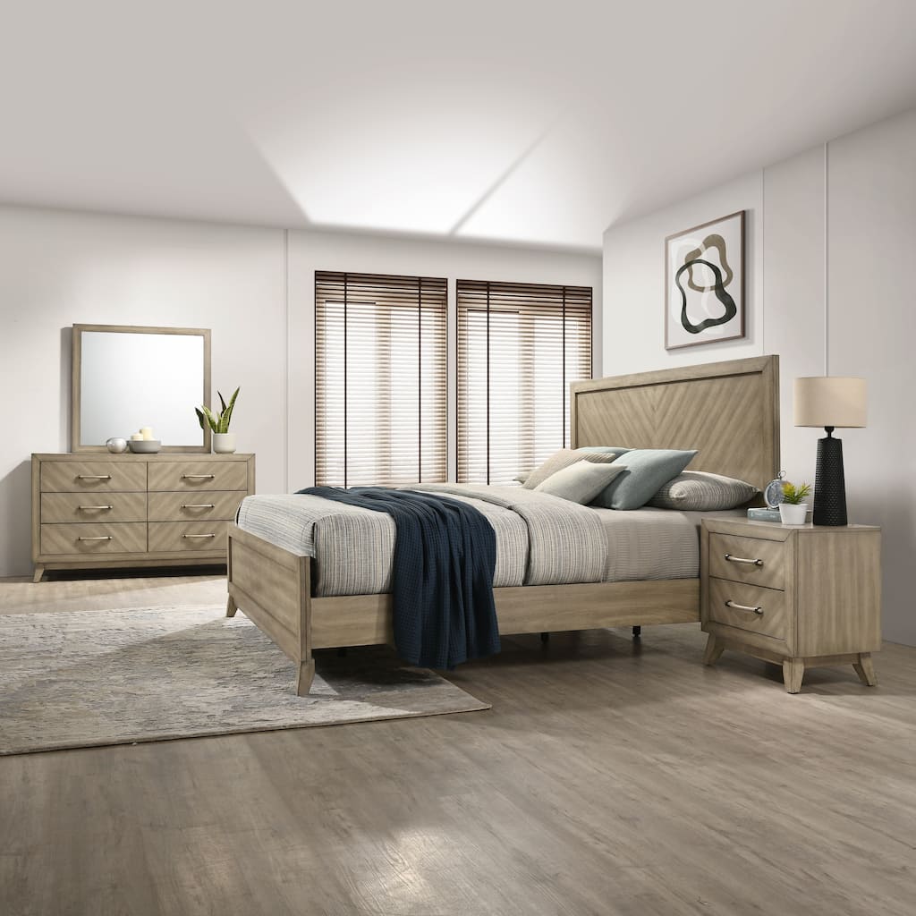Roundhill Furniture Arena Contemporary Wood Bedroom Set: Panel Bed, Dresser, Mirror, 2 Nightstands in Antique Gray