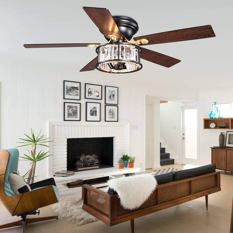 Bella Depot 52" Modern Flush Mount Ceiling Fan with Light and Remote Control 6-speed Glass Caged Shade - 52 Inches
