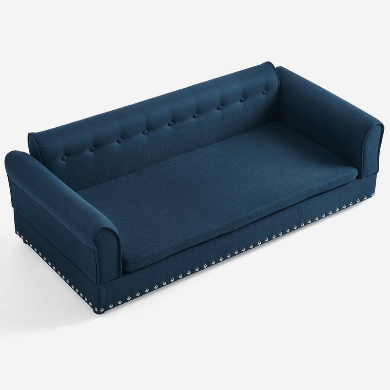 Oversized Pet Sofa, Elegant Modern Linen Fabric Elevated Dog Sofa Bed, Oversized Rectangular Pet Bed with Backrest & Armrest