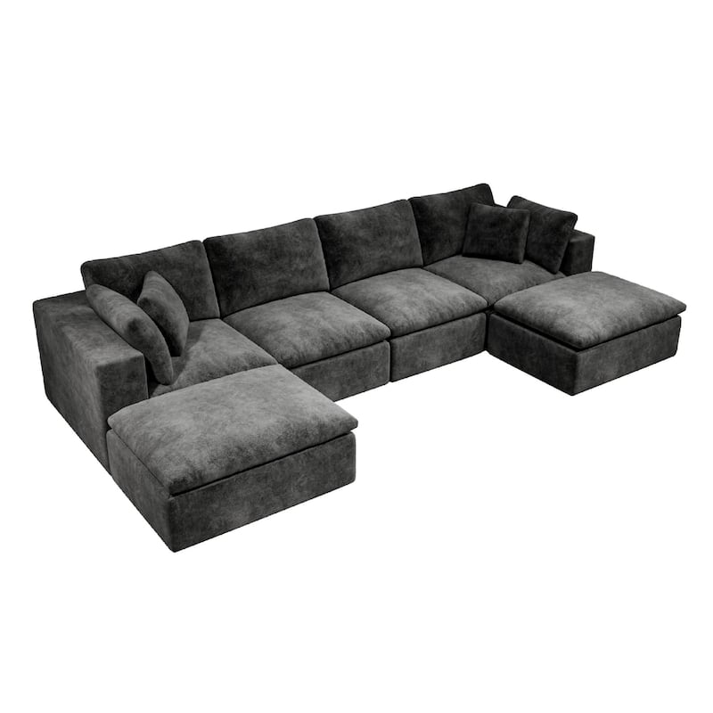 Roomfitters 137.8" Modular Sectional Sofa, 5-Piece Compressed Cloud Couch, No Assembly, Plush Corduroy, Grey